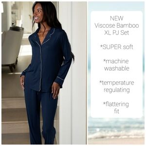NWT Navy Bamboo Pajama Set Womens XL Long Sleeve Shirt Pants Loungewear MSRP$79